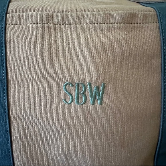 L.L. Bean Boat and Tote Canvas Bag Brown Green Leather tan olive - Picture 3 of 14